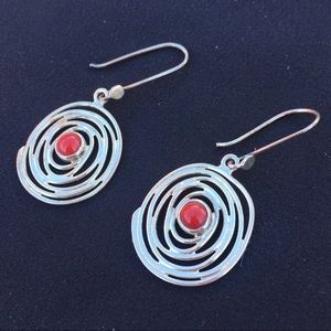 Silver Earrings❣️Red Dot in Swirl with Hallmark SG 925
